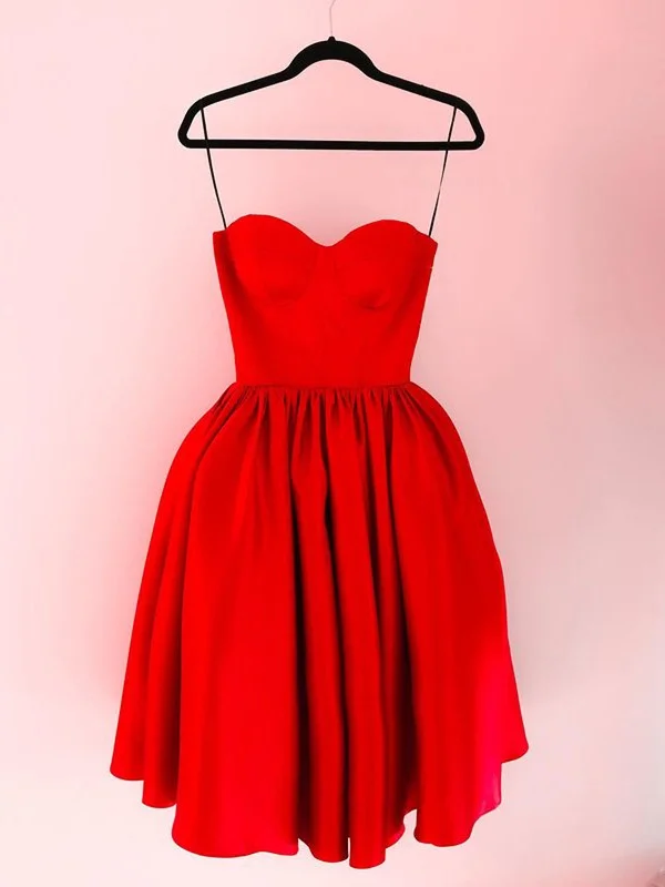 chiffon party dressesSweetheart Neck Red Satin Short Prom Dresses, Short Red Homecoming Dresses, Red Formal Graduation Evening Dresses SP2439