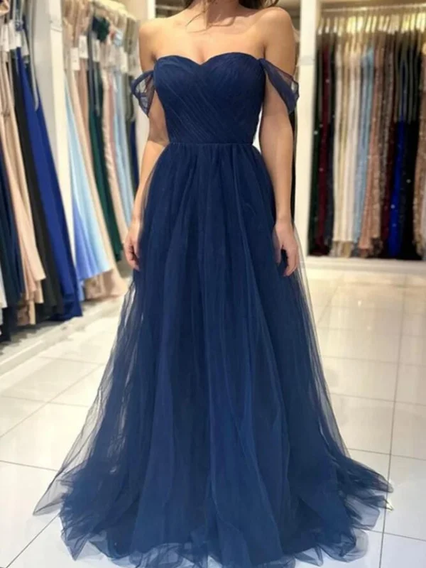 bodycon party dressesSimple Off Shoulder Navy Blue Tulle Long Prom Dresses, Off the Shoulder Formal Dresses, Navy Blue Evening Dresses SP2856