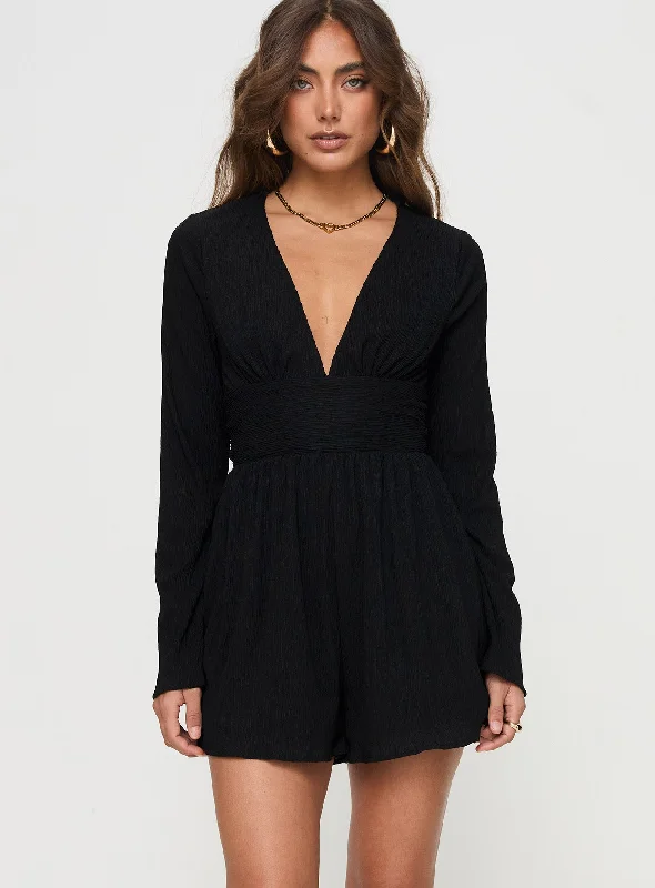 women's long sleeve tops for fallBernardi Long Sleeve Playsuit Black