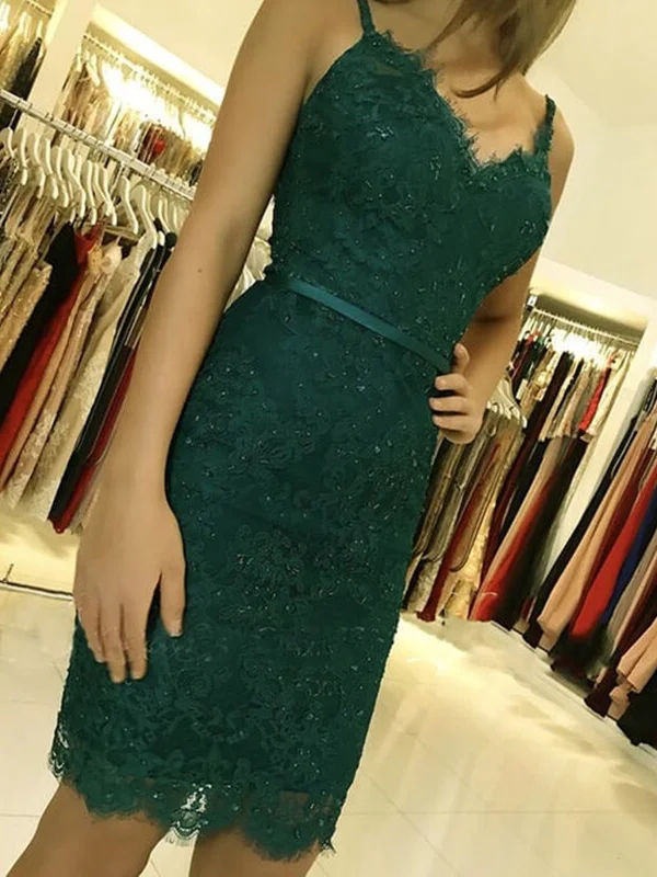 halter-neck party dressesOpen Back Mermaid Dark Green Lace Short Prom Homecoming Dresses, Dark Green Lace Formal Graduation Evening Dresses SP2241