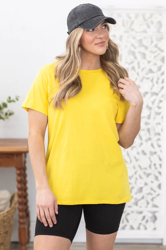 women's T-shirts with relaxed fitsYellow Cotton Boyfriend Round Neck Tee