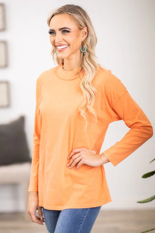 women's long sleeve tops with limited-edition designsOrange Washed Long Sleeve Top