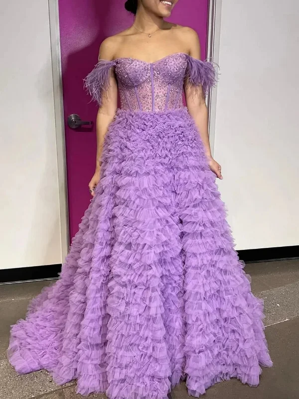 empire waist party dressesGorgeous Off Shoulder Beaded Purple Long Prom Dresses, Off the Shoulder Formal Dresses, Purple Evening Dresses SP2798