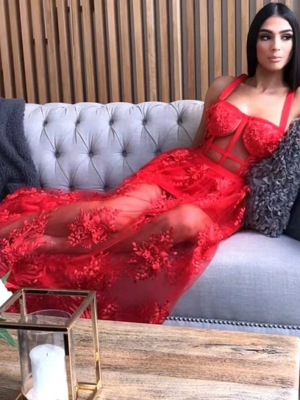 plus-size party dressesSexy A Line Red Lace Long Prom Dresses, Red Lace Formal Dresses, Long Red Evening Dresses SP2832