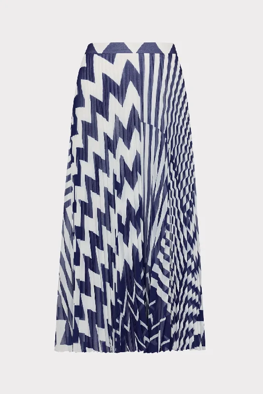 women's figure-flattering business skirtsOtha Patchwork Chevron Pleated Skirt