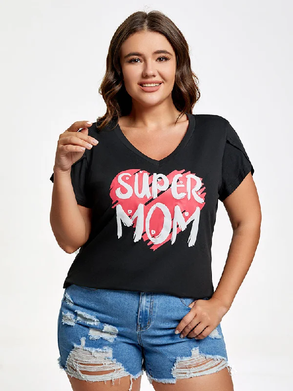 stylish women's T-shirtsPlus Super Mom Tulip Sleeve Graphic Tee