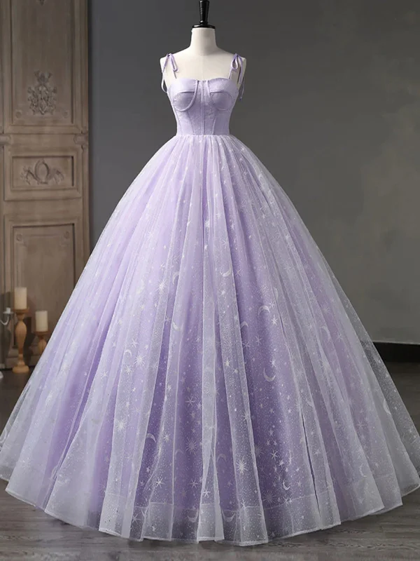 spaghetti-strap party dressesPurple/Light Blue Lace Tulle Long Prom Dresses, Purple/Light Blue Formal Evening Dresses, Ball Gown SP2646