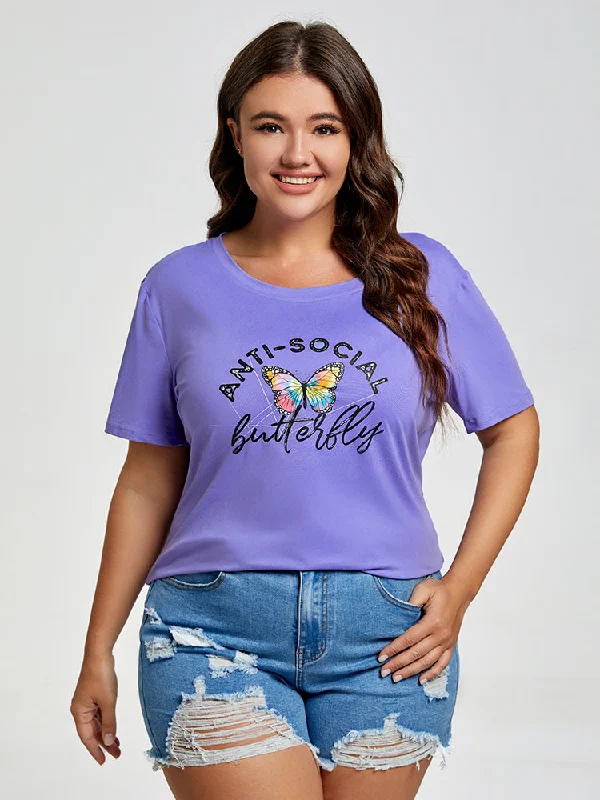 women's T-shirts with built-in brasPlus Anti-Social Butterfly Graphic Tee