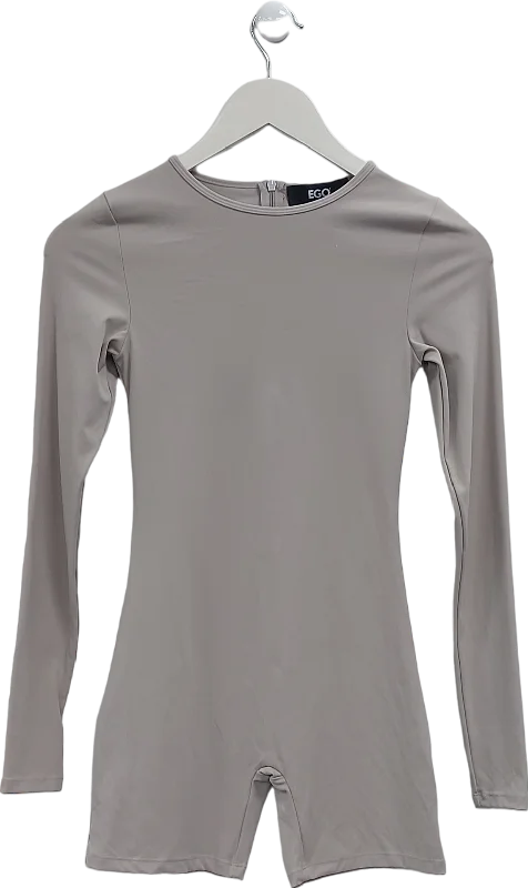 women's long sleeve tops with off-the-shoulder cutsEgo Beige Long Sleeve Super Stretch Unitard UK 8