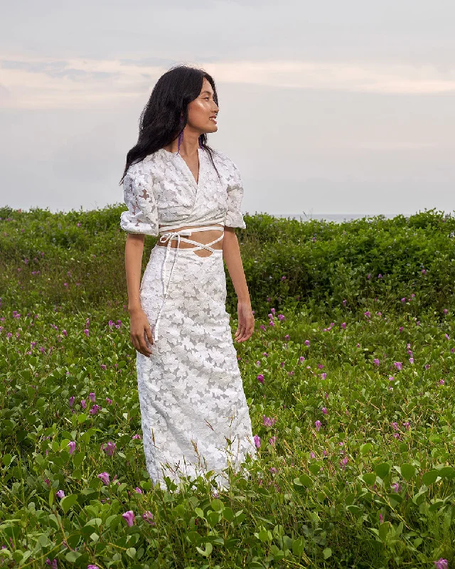 women's cotton skirtsWhite Crop Top Skirt Floral Co Ord