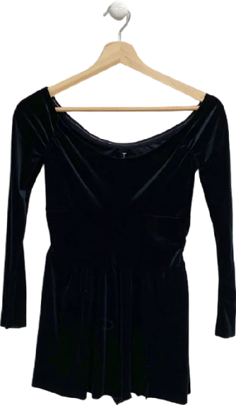 women's long sleeve tops with pocketsUrban Outfitters Black Velvet Long Sleeve Playsuit XS