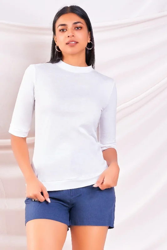 women's T-shirts for winterWhite Round Neck Tee