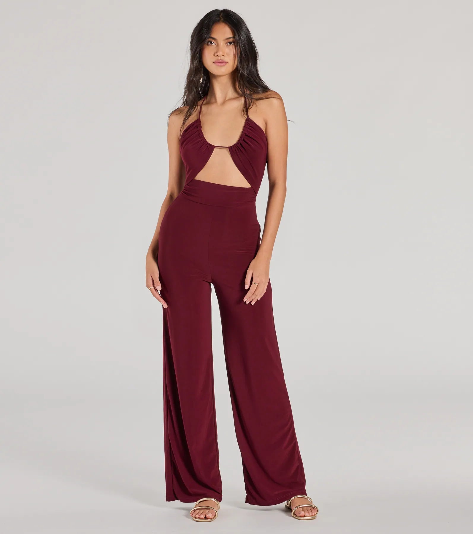 women's jumpsuits for affordable luxuryEnticing Sass Halter Cutout Wide-Leg Jumpsuit