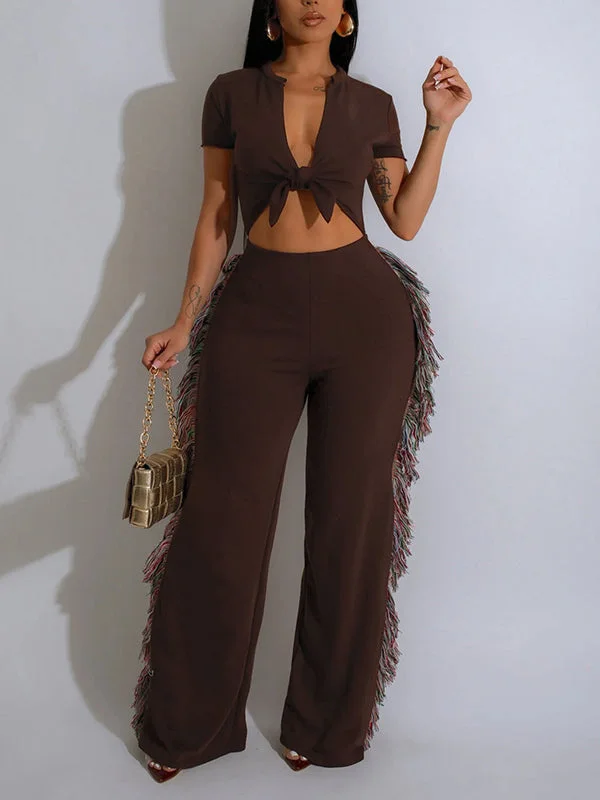 women's jumpsuits for glamorous eveningsWide-Leg Fringe Jumpsuit