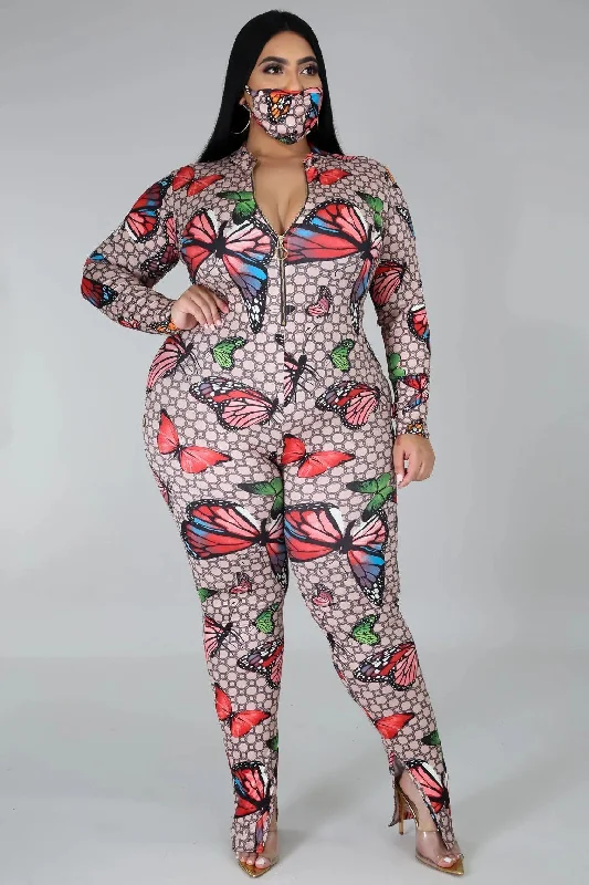 women's jumpsuits for springPlus Size Stretch Digital Print Jumpsuit