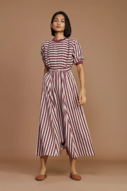 women's jumpsuits with self-ties at the waistIvory and Mauve Striped Mati Sphara Jumpsuit