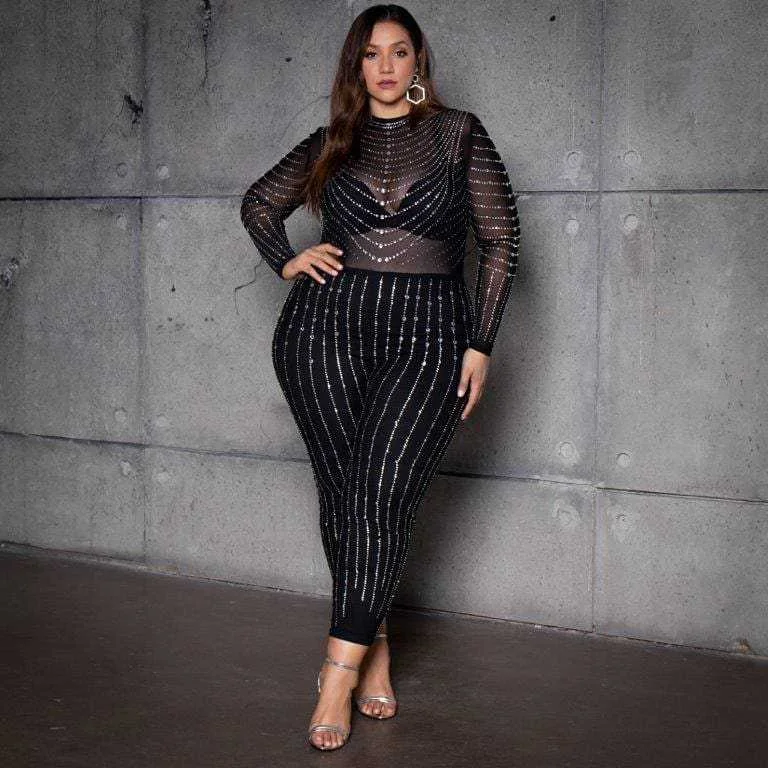 women's jumpsuits for summerNew High-stretch Mesh See-through Tight Jumpsuit Women