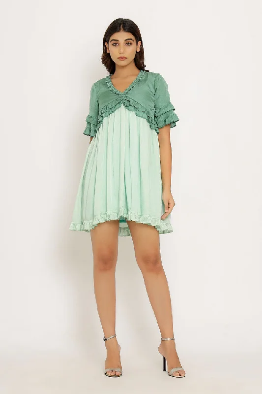 midi lace Mimi dresses for a romantic touchTeal & Tea Green Frilled Mini Dress