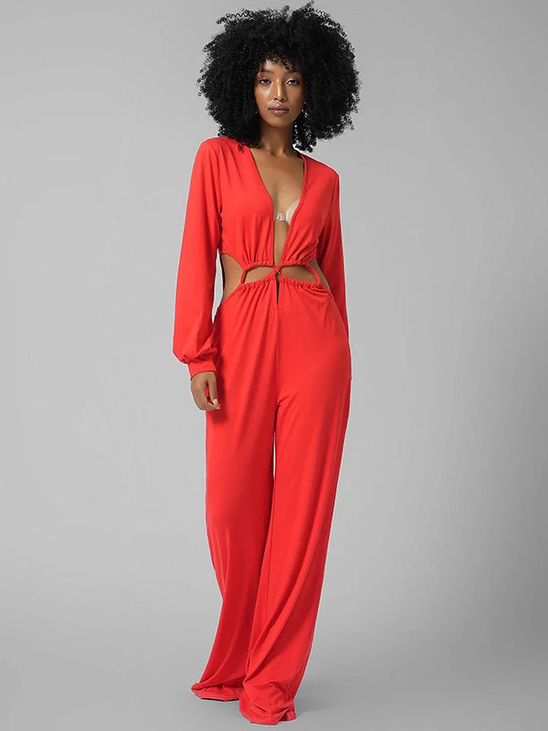 women's jumpsuits for dancingLace-Up Plunge Jumpsuit