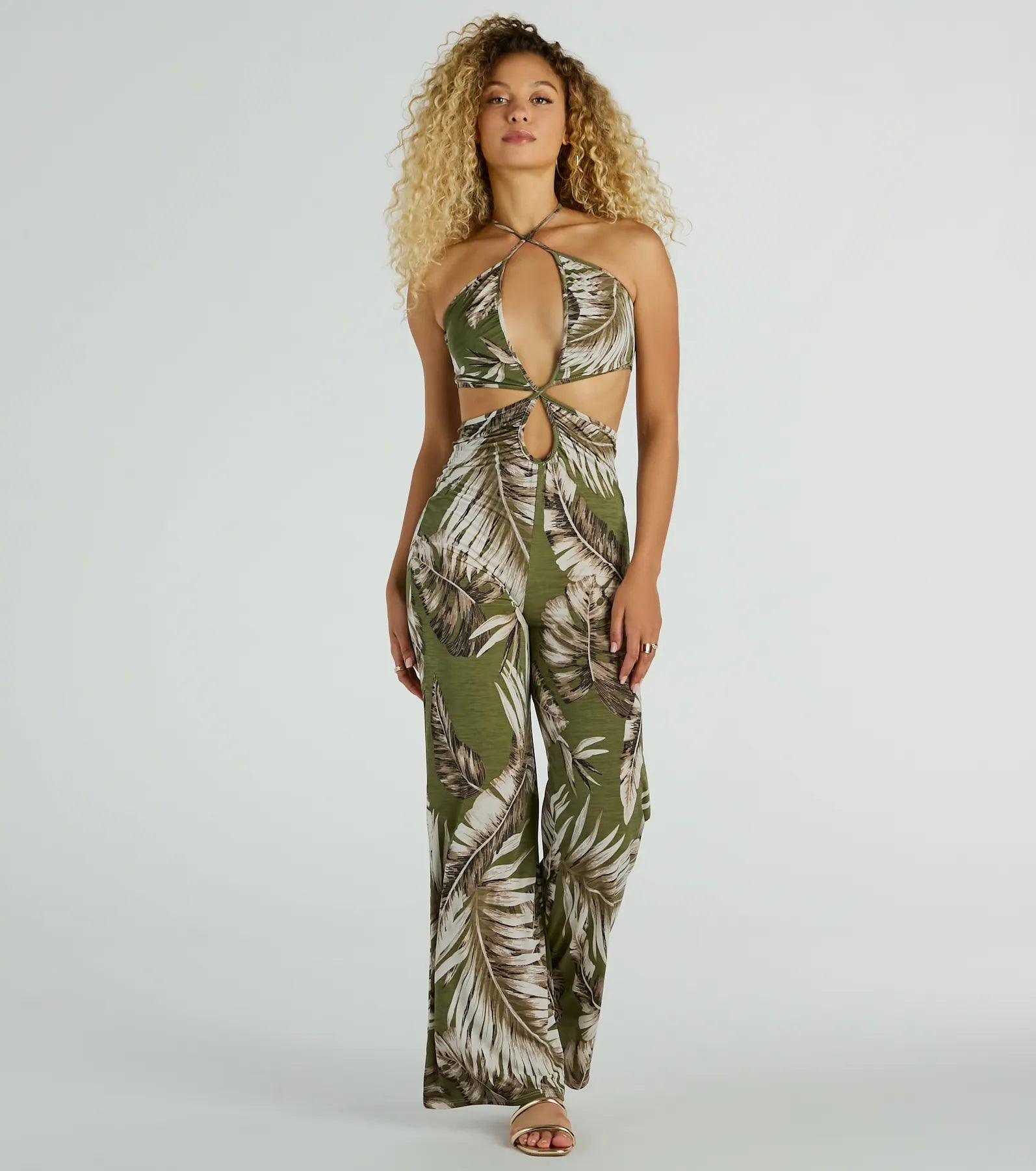 women's jumpsuits made of denimParadise Awaits Cutout Tropical Knit Jumpsuit