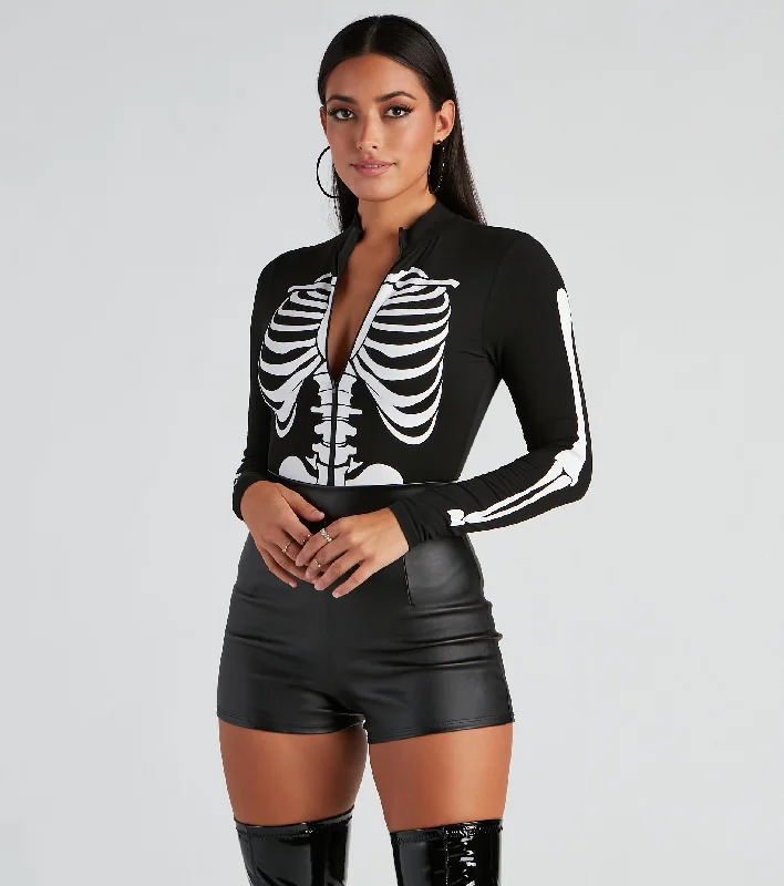 Sultry Skeleton Mock Neck Bodysuit