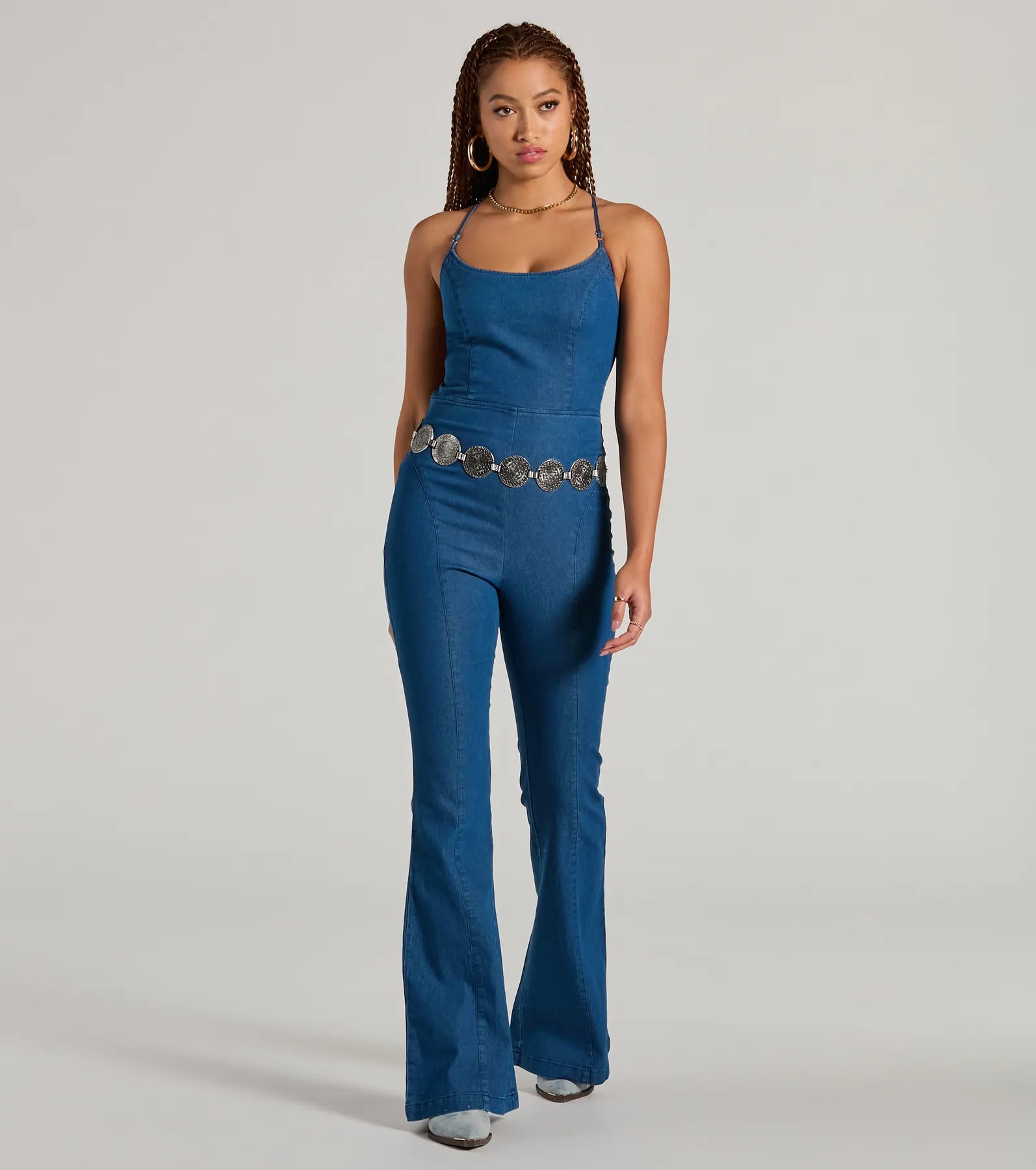 women's jumpsuits for moisture-wicking materialsCasual And Cool Lace-Up Flare Denim Jumpsuit