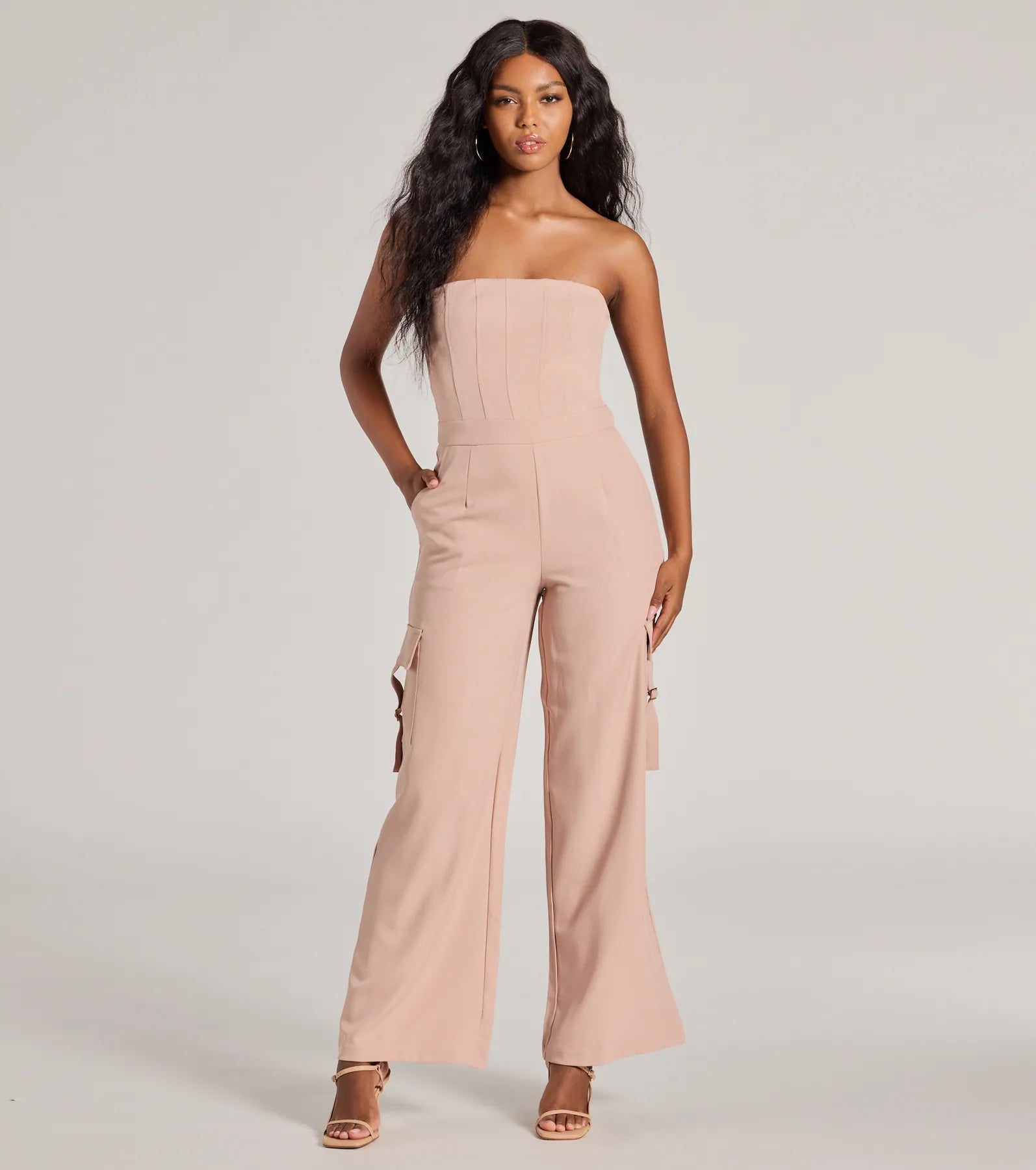 women's jumpsuits for breathable wearCasual And Chic Vibe Strapless Cargo Jumpsuit