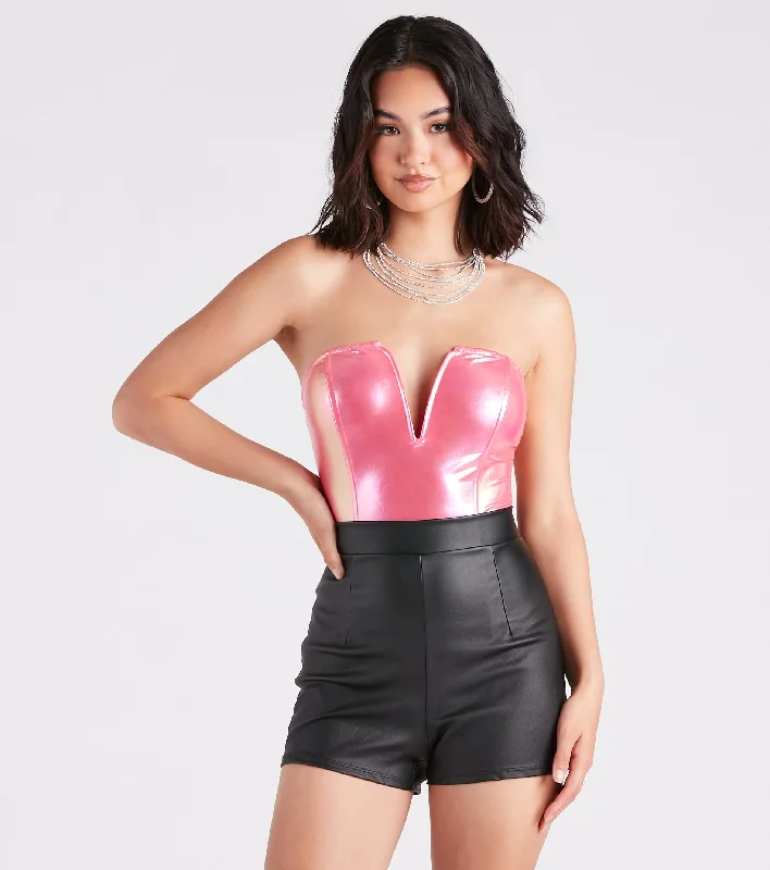 After Hours Glow Metallic Strapless Bodysuit