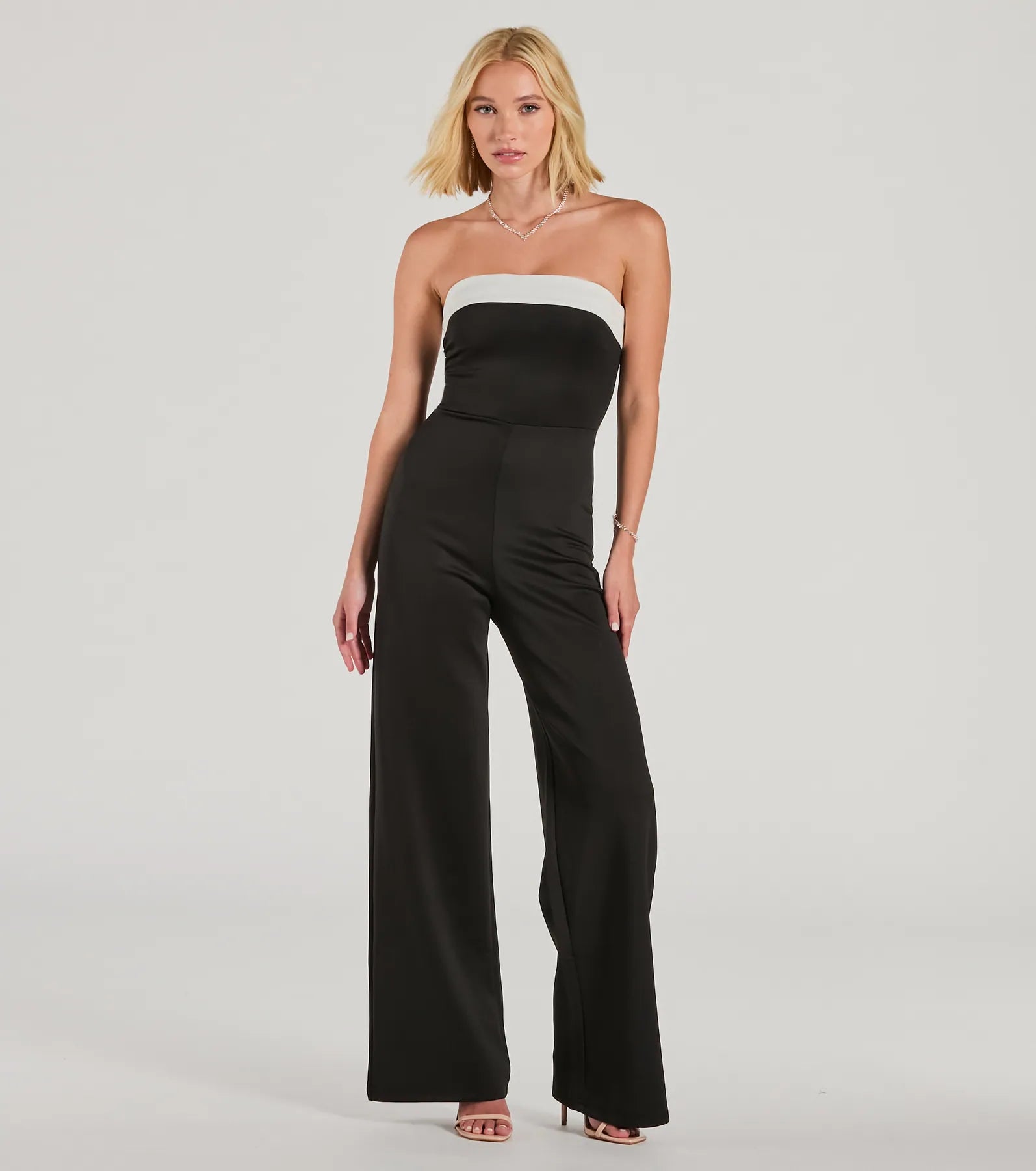 women's jumpsuits made of laceThinking Out Loud Strapless Wide-Leg Jumpsuit