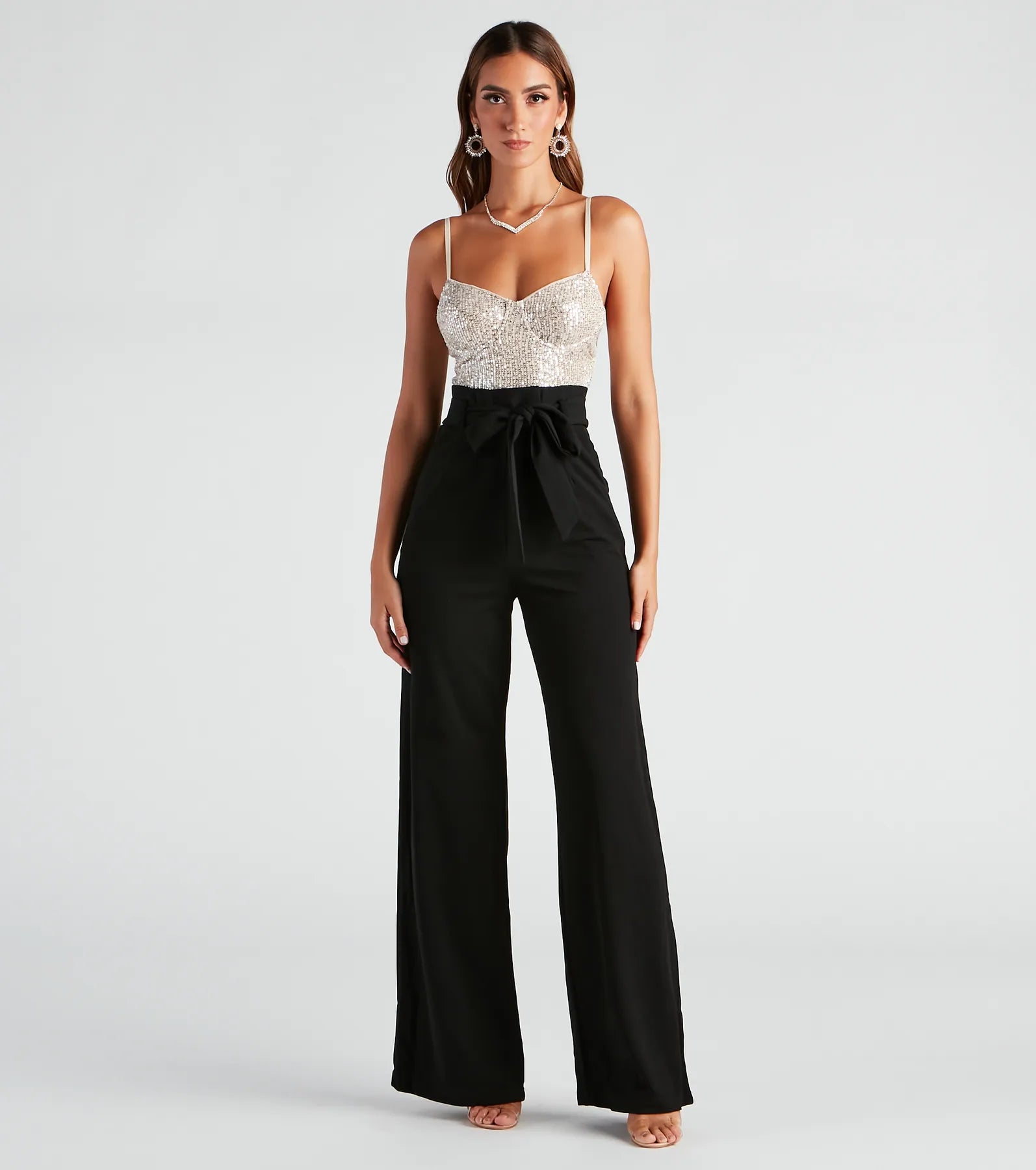 women's jumpsuits with striped patternsCatch Me In Sequin Wide-Leg Jumpsuit