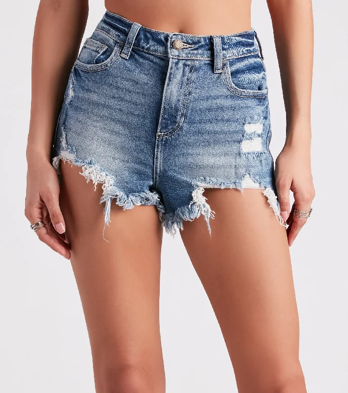 women's lace-up shortsRemy High-Rise Destructed Shorts By Windsor Denim