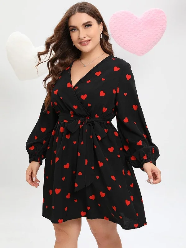 midi party dressesAllover Heart Print Belted Midi Dress