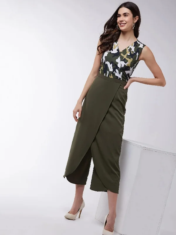 women's jumpsuits for bohemian chicPANNKH Camouflage Bottom Wrap Jumpsuit