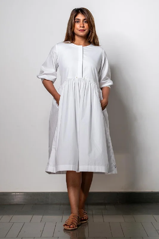 mini Mimi dresses for casual outingsMinimalist White Gathered Dress