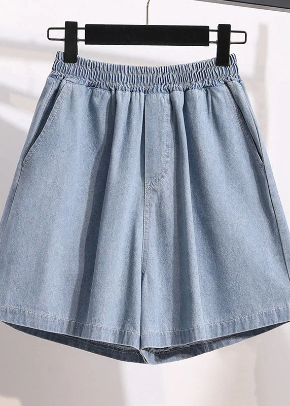 women's timeless shortsPlus Size Light Blue Pockets Patchwork Denim Shorts Summer