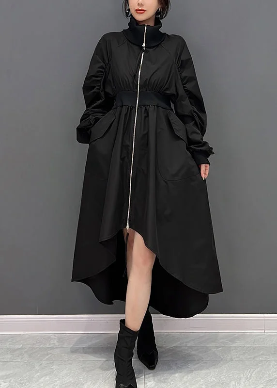 maxi dresses with high necklinesBlack Turtleneck Tunic Low High Design Maxi Dresses Fall