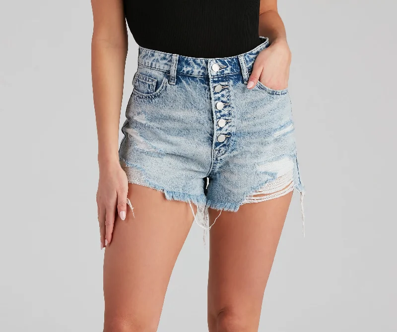 women's warm shortsReese High Waist Button Denim Shorts by Windsor Denim