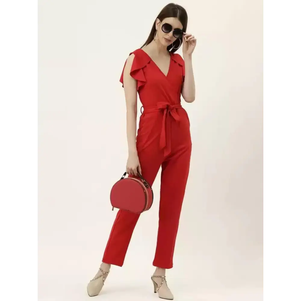 women's jumpsuits for effortless eleganceDarzi Women's Lycra Blend Solid V-Neck Jumpsuit