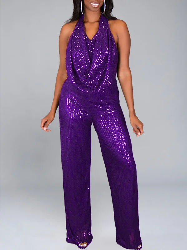 women's jumpsuits with zippersSequin Halter Jumpsuit