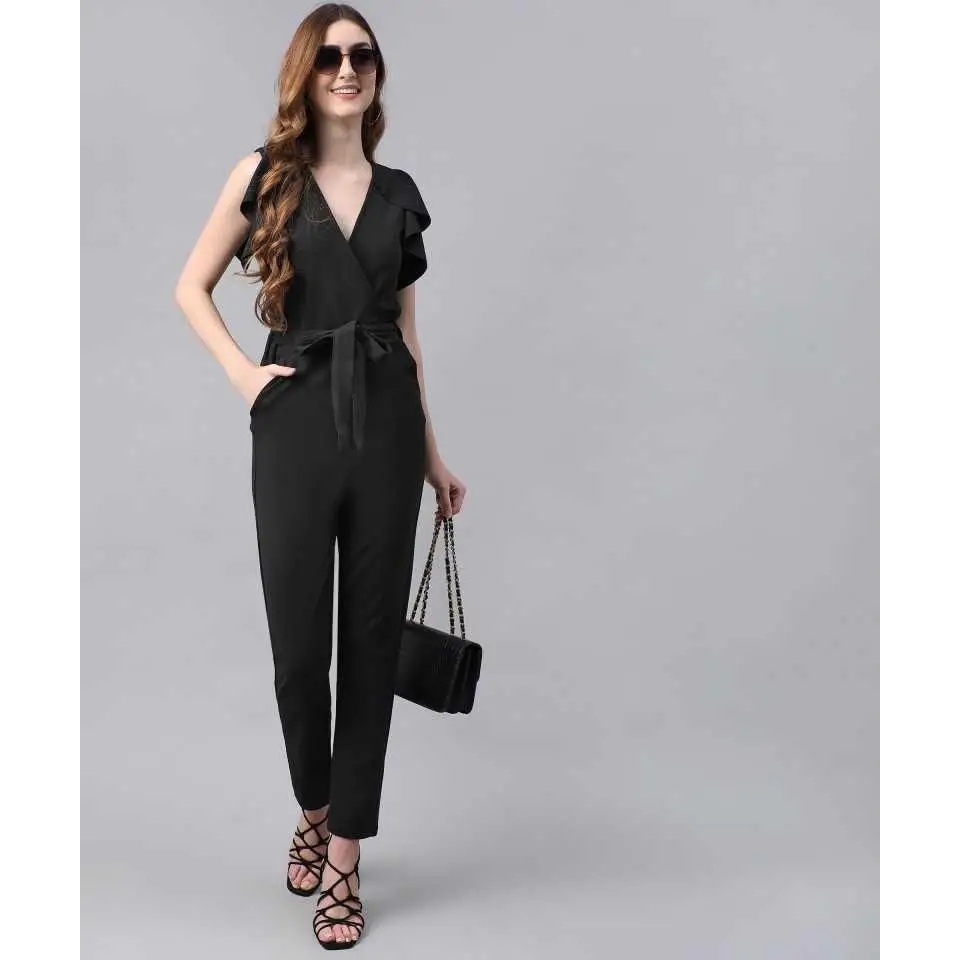 women's jumpsuits for versatile stylingDarzi Women's Lycra Blend Solid V-Neck Jumpsuit