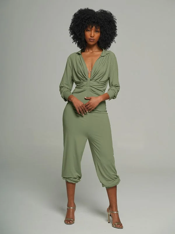 women's jumpsuits for hourglass figuresDraped Tie Shirt Jumpsuit