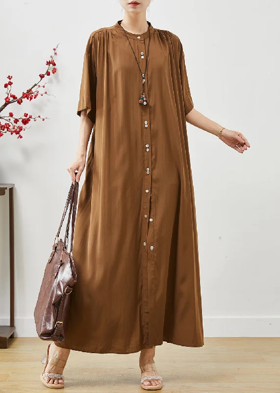 maxi dresses with high necklinesOrganic Brown Oversized Cotton Maxi Dresses Summer