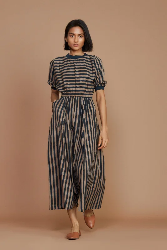 women's jumpsuits with bell sleevesBrown and Charcoal Striped Mati Sphara Jumpsuit