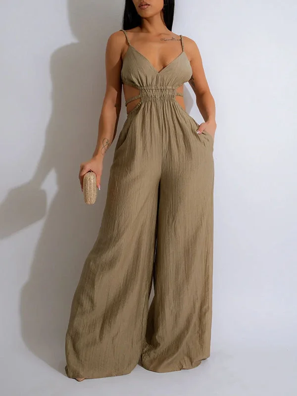 women's jumpsuits for bohemian chicSolid Wide-Leg Cami Jumpsuit