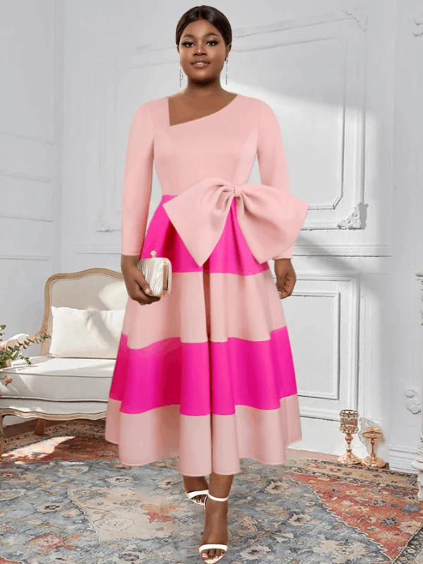 midi dresses for petitesAOMEI Asymmetrical Collar Pink Dress A Line Midi