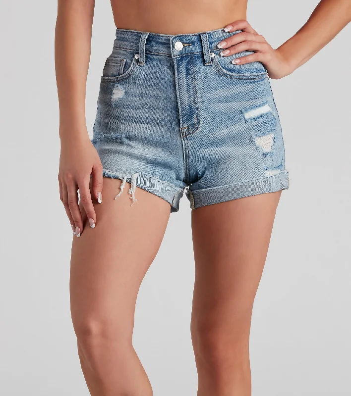 women's patterned shortsMeli Mid-Rise Cuff Denim Shorts By Windsor Denim