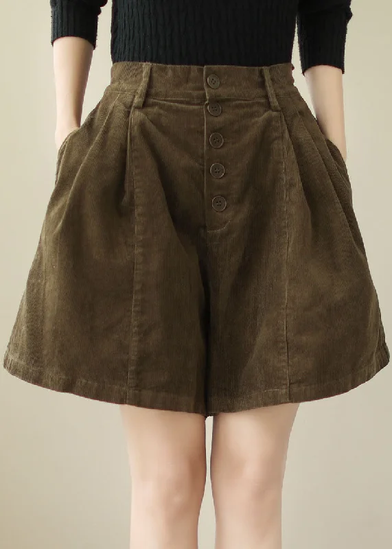 women's chino shortsCoffee Button High Waist Cozy Corduroy Shorts