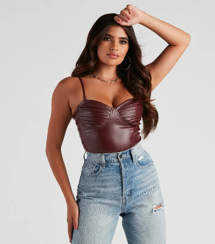 Press Pause Faux Leather Corset Bodysuit