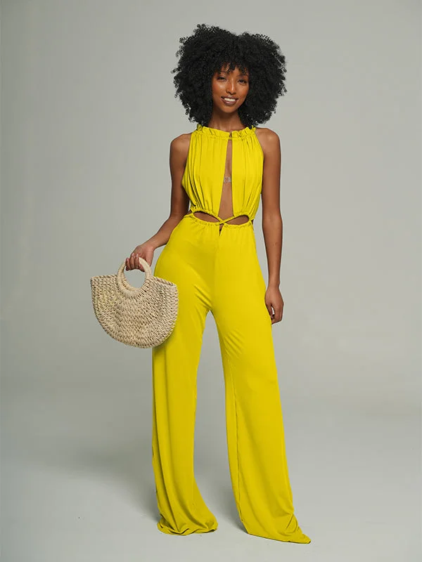 women's jumpsuits for minimalist fashionLace-up Wide Leg Jumpsuit