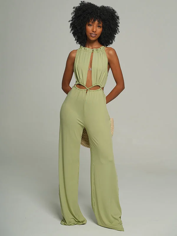 women's jumpsuits for everyday wearLace-up Wide Leg Jumpsuit